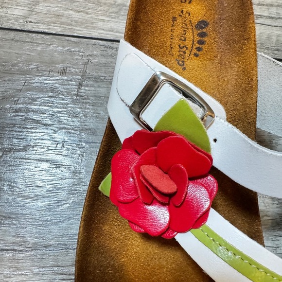 Spring Step Sandals Slides Leather Flower Accent Comfort Casual White 37 - Picture 2 of 8
